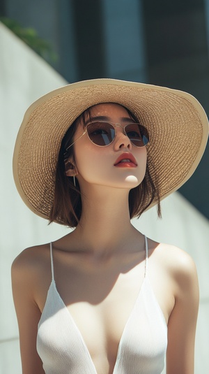 Half body, elegant beautiful girl in Shanghai, wearing ultra-thin sun protection clothing, minimalism