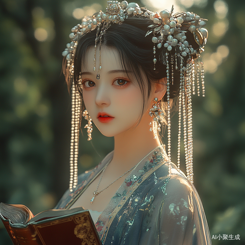真实感女友薄纱汉服美少女御姐在森林中的唯美写实画作