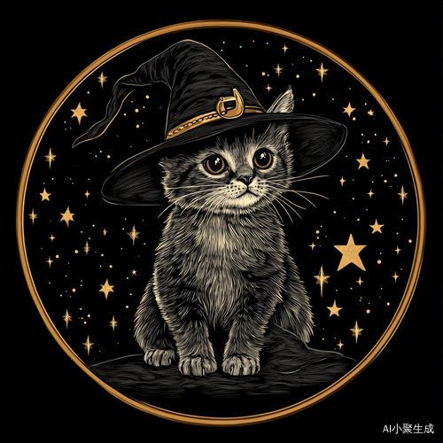 星空下的黑猫占卜徽章设计