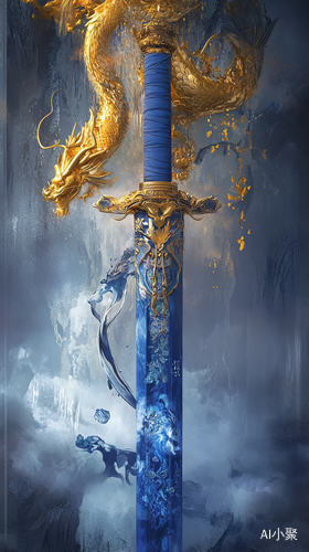 Antique Blue Sword with Gold Decor and Dreamy Atmosphere