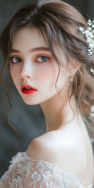 18岁姑娘的精致妆容与婚纱美丽