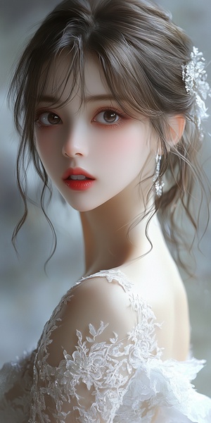 18岁姑娘的精致妆容与婚纱美丽