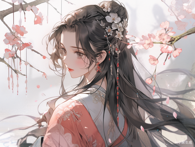 古风美人桃花背景下的温婉气质小姐