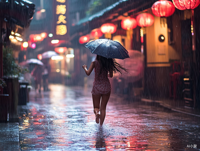 在雨中奔跑的女孩