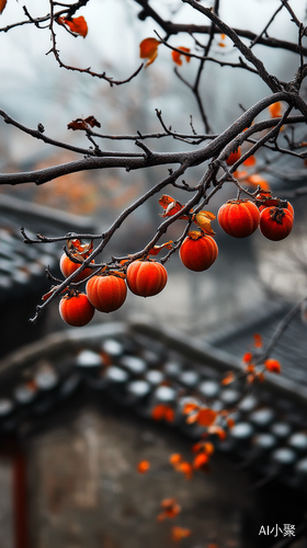 霜降时节，江南院子里的柿子红了，高清画质，大师摄影