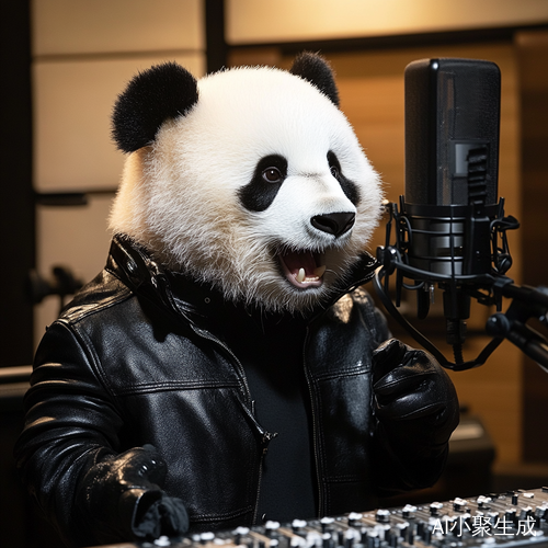 熊猫穿皮衣在录音棚唱歌