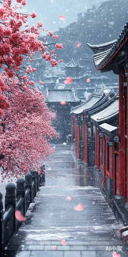 古城，桃花，雪