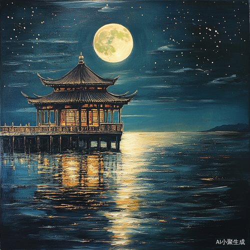 夜晚海上月光星空倒影的美丽景色