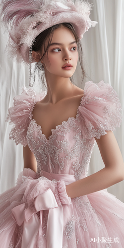 梦幻淡粉色宫廷礼服展现少女的纯真与娇羞