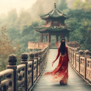 中国美年穿越古桥的旅程