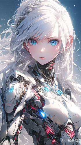 美丽白发女士湖蓝眼睛的超现实插图