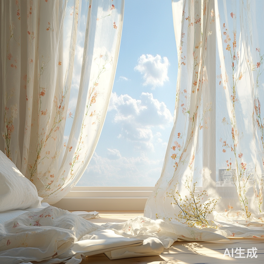 阳光洒下的温馨家居窗帘与宁静卧室