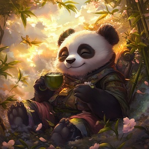 时尚熊猫在竹林中享受悠闲时光