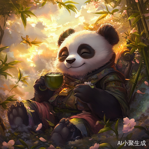 时尚熊猫在竹林中享受悠闲时光