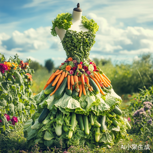 新鲜蔬菜创意服装展示健康与环保理念