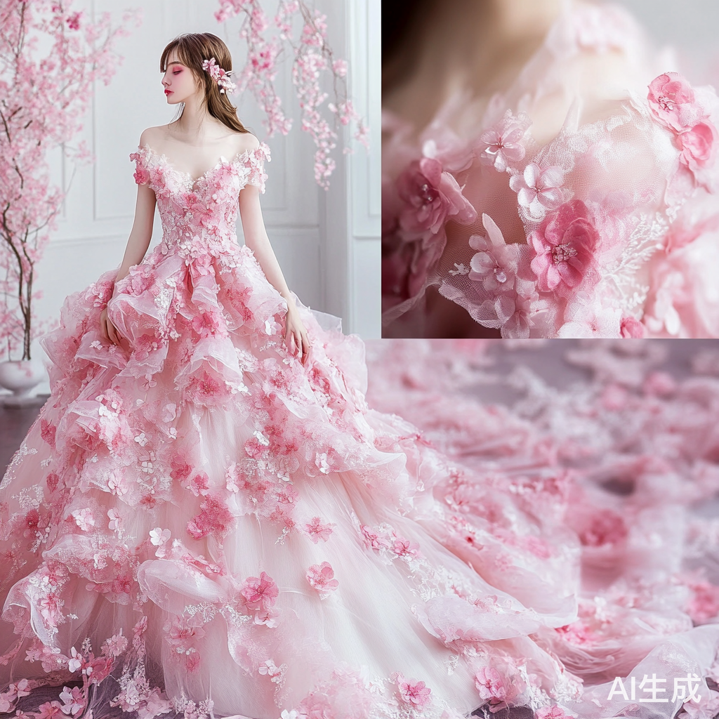 樱花粉修身浪漫婚纱设计