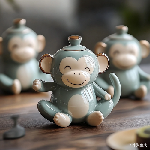 一只小土猴形状的茶壶,精致好看美观,五种颜色,表层杜金好用好看,永不变色