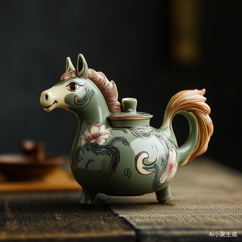 一只小马形状的茶壶,精致好看美观,五种颜色,表层杜金好用好看,永不变色