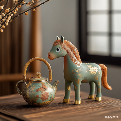 一只小马站着一只猴形状的茶壶,精致好看美观,五种颜色,表层杜黄金耐用好看,手柄加竹丝圈起来,耐高温。