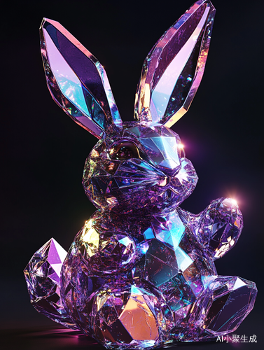 3D全息水晶兔子紫色调虚幻引擎渲染