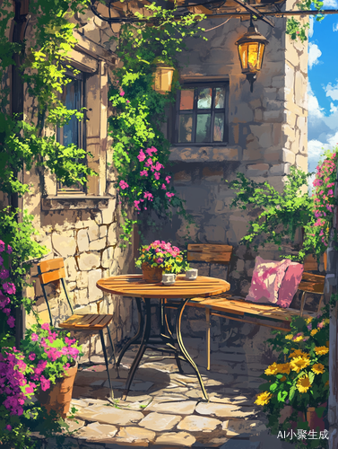 Charming Balcony Dining Set Surrounded by Blooming Flowers