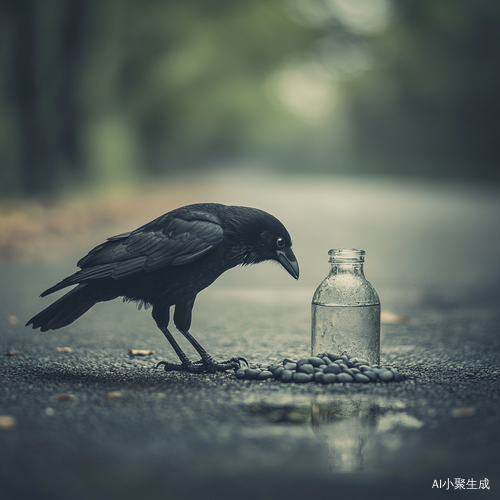 一只乌鸦口渴了，到处找水喝。乌鸦看见一个瓶子，瓶子里有水。但是，瓶子里水不多，瓶口又小，乌鸦喝不着水，怎么办呢？乌鸦看见旁边有许多小石子，想出办法来了。乌鸦把小石子一个一个地放进瓶子里，瓶子里的水渐渐升高，乌鸦就喝着水了。