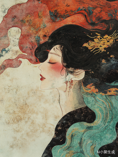 （敦煌唐代壁画设色），（杨贵妃云髻金步摇颤动），（石榴裙摆随风旋开），（手指轻触牡丹花蕊），（花瓣飘落沾在胭脂面颊），（孔雀石绿与朱砂红撞色），（背景飞天琵琶音波具象化）