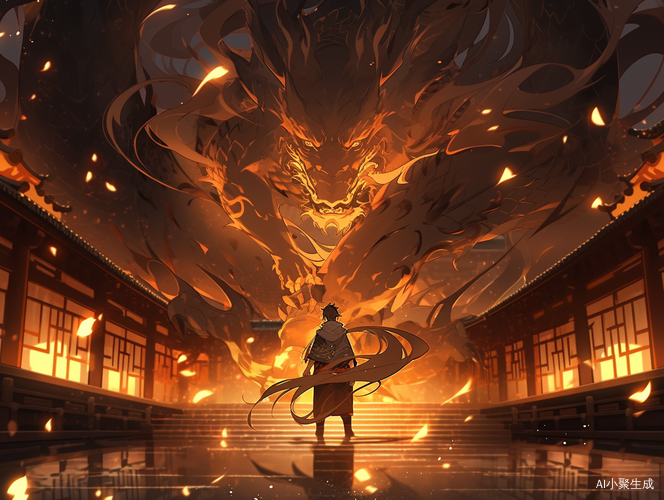 漫画风格,8K画质,杰作,最佳质量,（天道改写:1.2）, 1林萧（20岁）,金纹化作炎龙图腾,掌心浮现金色火焰,背景虚化。 背景:江府暗巷,血雾弥漫。