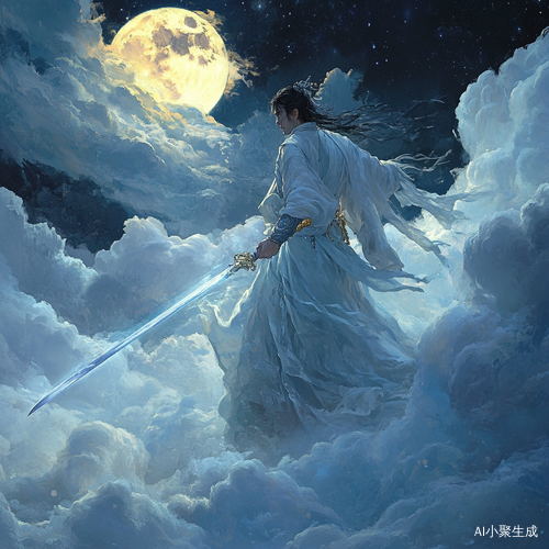 风光霁月的含光君,身着淡蓝色卷云袍,手里拿着剑身身,如冰似雪,透明澄澈的避尘剑,站在云深不知处上空云巅之上