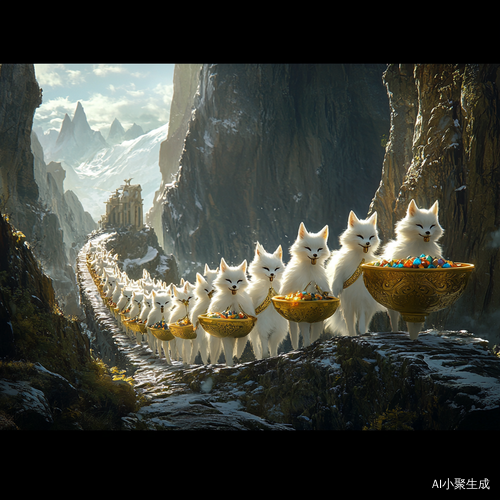 震撼场景雪白灵狐队伍叼着三色宝石金碗