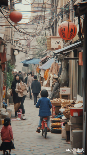 80年代那烟火气可太足啦！大街小巷摆满小吃摊，烤红薯、糖炒栗子香飘老远。邻里间总爱端着碗串门唠嗑，孩子在胡同里疯跑嬉闹。商场里五光十色，喇叭里放着流行歌。那感觉，就像一杯热乎甜美的奶茶，暖到心窝啦！动画人物