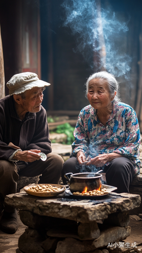 ### 文案在80年代的农村小院里，夕阳慵懒地洒下余晖，给一切都裹上了一层金黄。两位老人静静地坐在旧木椅上，椅子在他们偶尔的挪动下会发出“嘎吱”的轻响。院子里，石桌上放着一盘自家种的花生，旁边是用粗瓷大碗盛着的茶水，还冒着丝丝热气。爷爷戴着那顶洗得泛白的帽子，手里拿着蒲扇，有一下没一下地扇着，偶尔还会拿起烟袋，“吧嗒吧嗒”地吸上几口，烟圈缓缓升腾。奶奶则穿着朴素的碎花布衫，眼神温柔，正一针一线地缝补着旧衣物。不远处的炉灶里，柴火正“噼里啪啦”地燃烧着，锅里煮着的野菜粥散发出阵阵诱人的香气。偶尔有炊烟从烟囱里悠悠飘出，在空中缓缓消散。他们轻声聊着过去的事儿，不时发出爽朗又温暖的笑声，那笑声仿佛能驱散所有的疲惫和烦恼。岁月在他们的脸上刻下了深深的皱纹，但此刻，他们的笑容却如同这温暖的夕阳，让整个小院都弥漫着满满的温馨与安宁。### AI提示词80年代农村小院，夕阳余晖笼罩，两位老人坐在旧木椅上，石桌上有一盘花生和粗瓷大碗盛着的热茶，爷爷戴泛白帽子拿蒲扇、吸着烟袋，奶奶穿碎花布衫缝补旧衣。不远处炉灶柴火燃烧，煮着野菜粥，烟囱飘出袅袅炊烟。两位老人面带微笑轻声聊天，画面温馨有烟火气，暖黄色色调，写实风格