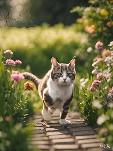 花园奔跑的猫