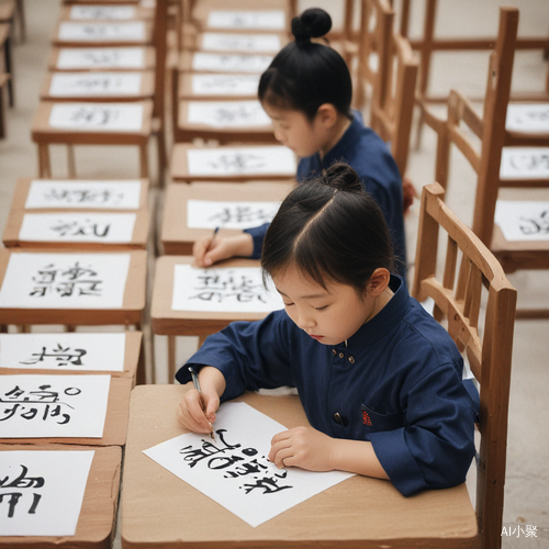 中国小孩的Q版极简书法练习