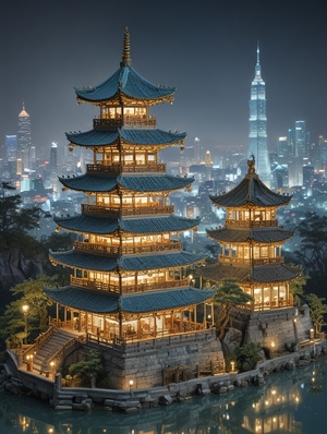 水晶玲珑塔中国古典建筑关键词：miniature lit up asian pagoda, in the style of dreamlike cityscapes, light cyan and gold, delicate fantasy worlds, layered translucency, intricate cityscapes, meticulous design翻译：微缩点亮的亚洲宝塔，以梦幻般的城市景观风格，淡青色与金色，精致的梦幻世界，层层叠叠的半透明，错综复杂的城市景观，精心设计#Ai绘画 #ai #ai关键词 #midjourney关键词 #AI #建筑 #中国建筑 #玲珑塔 #设计师 #素材 #中国