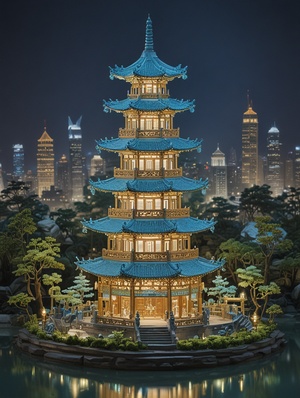 水晶玲珑塔中国古典建筑关键词：miniature lit up asian pagoda, in the style of dreamlike cityscapes, light cyan and gold, delicate fantasy worlds, layered translucency, intricate cityscapes, meticulous design翻译：微缩点亮的亚洲宝塔，以梦幻般的城市景观风格，淡青色与金色，精致的梦幻世界，层层叠叠的半透明，错综复杂的城市景观，精心设计#Ai绘画 #ai #ai关键词 #midjourney关键词 #AI #建筑 #中国建筑 #玲珑塔 #设计师 #素材 #中国