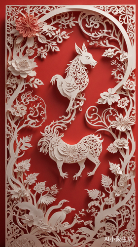 中国新年剪纸作品-想象精妙的3D红色背景