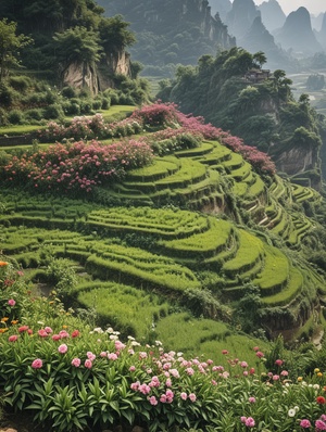 梯田，油菜花，桂林山水，摄影风格