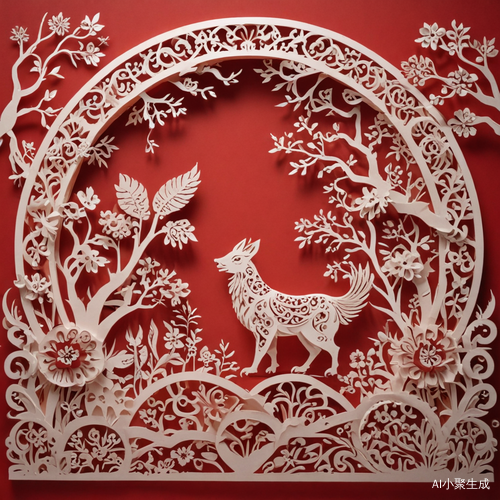 中国新年剪纸作品-想象精妙的3D红色背景
