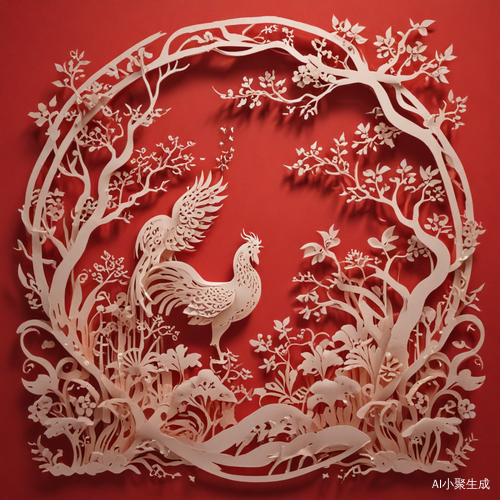 中国新年剪纸作品-想象精妙的3D红色背景
