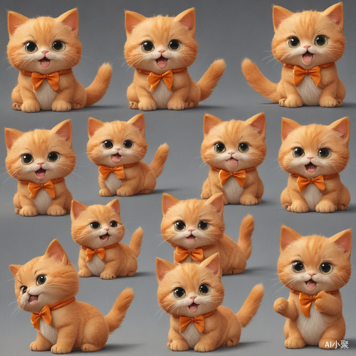 Cute Chubby Orange Kitten with Multiple Facial Expressions and Emotions