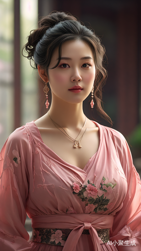 现代中国女性与粉色连衣裙的气质之美