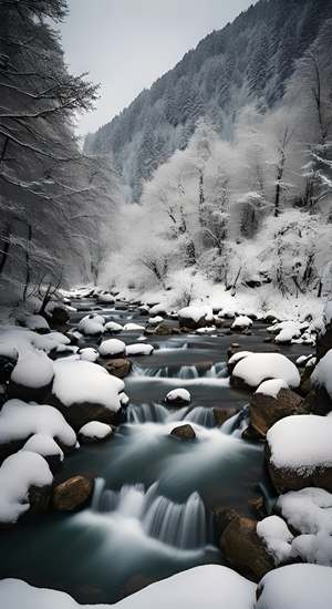 川西雪山森林小溪