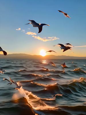 小鸟 天空 海浪浮动