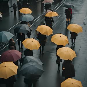 在城市里，下雨了，雨伞，画面中不要出现人，视频要长一点