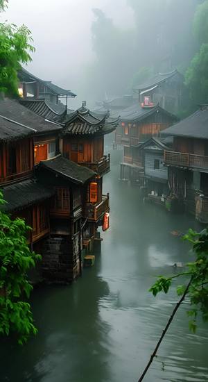 江南烟雨，梦里水乡，毛毛细雨，随风飘扬