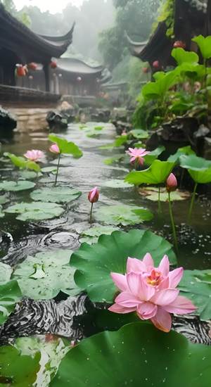 圆明园 荷塘 细雨 幽静