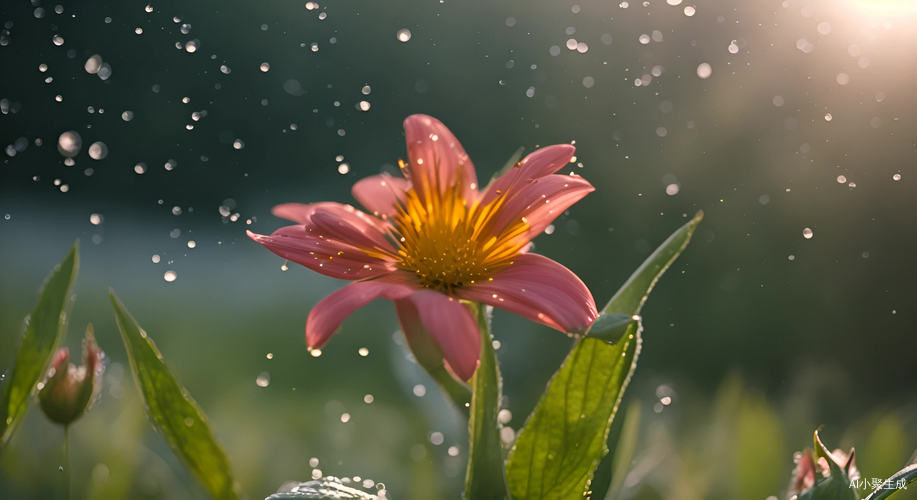 向阳而生的花在暴雨中坚强绽放