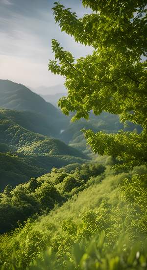 一片绿地，背景是树木和山脉，山，森林，天空，地平线，蓝天，自然，风景，景观，树，植物，杰作，高品质