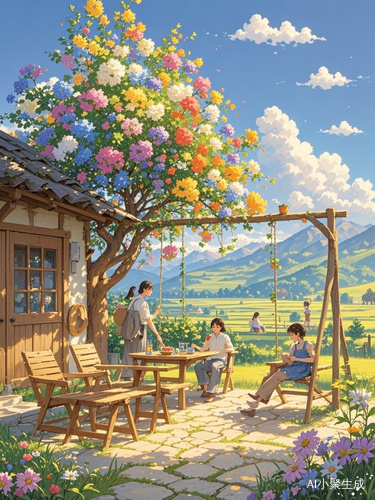 悠闲惬意的乡村小院与自然景观生活场景